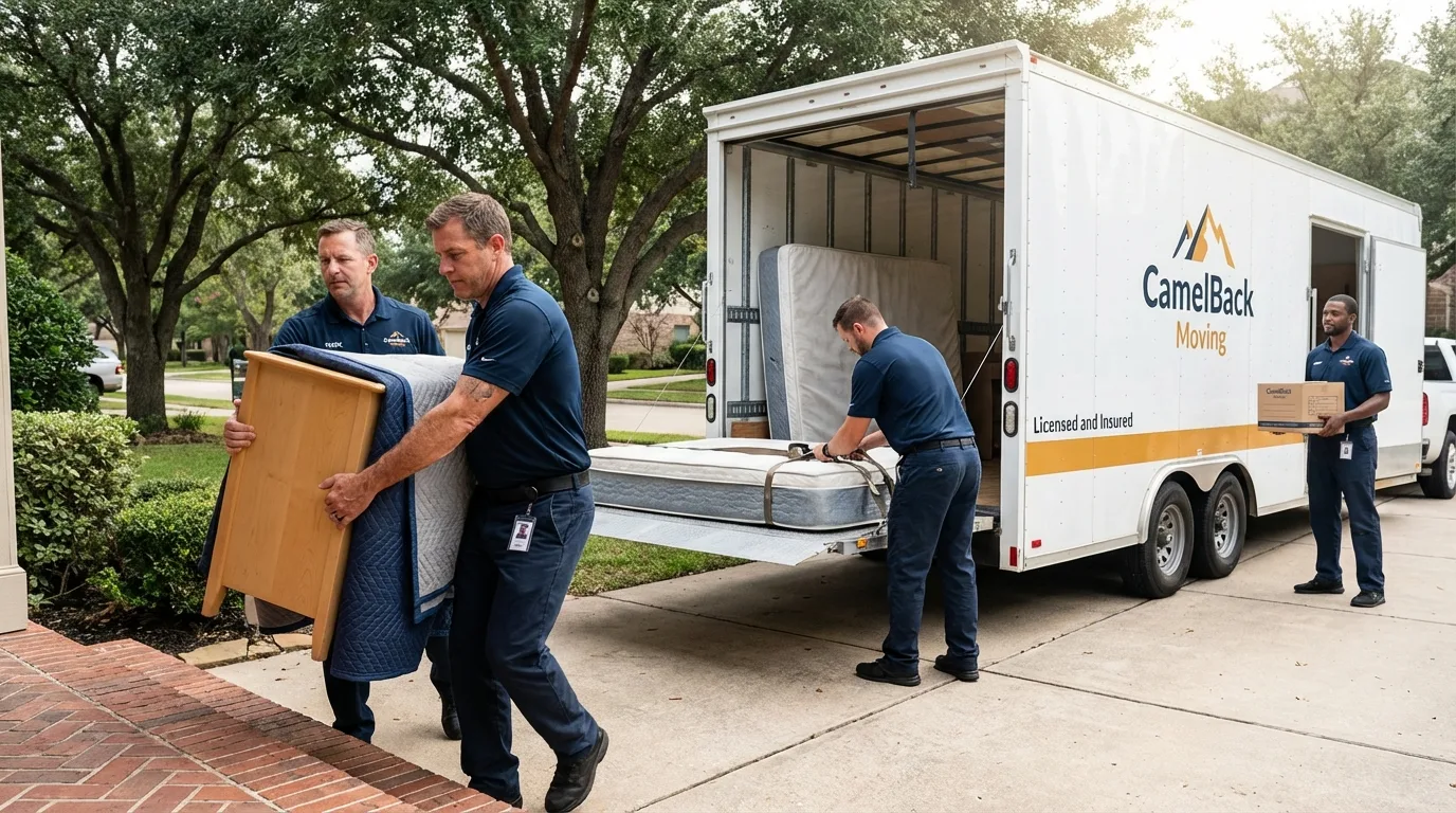 Crew loading residential truck for cross-state move from Bayard, NE